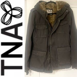 TNA Utility Jacket in Olive with Faux Fur Lining
